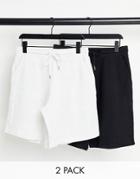 Asos Design Oversized Jersey Shorts In Black/ White Heather 2 Pack-multi