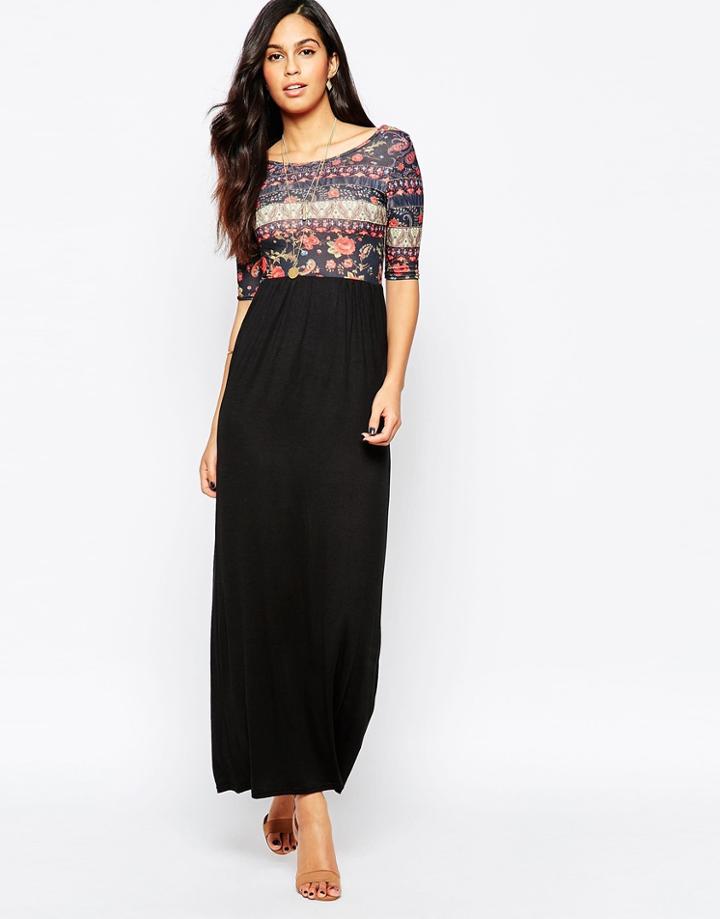 Club L Maxi Dress With Print Top - Black
