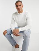 Pull & Bear Lightweight Ottoman Sweater In Ecru-white