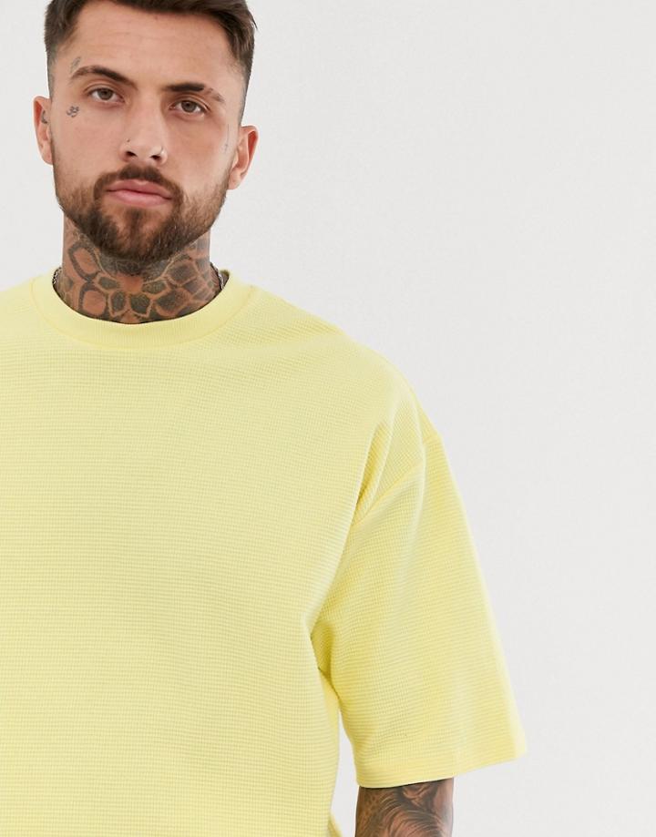 Asos Design Short Sleeve Oversized Sweatshirt In Waffle Texture In Pale Yellow - Yellow