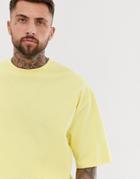 Asos Design Short Sleeve Oversized Sweatshirt In Waffle Texture In Pale Yellow - Yellow