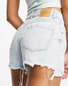 Stradivarius Ripped Mom Short In Light Wash-blues