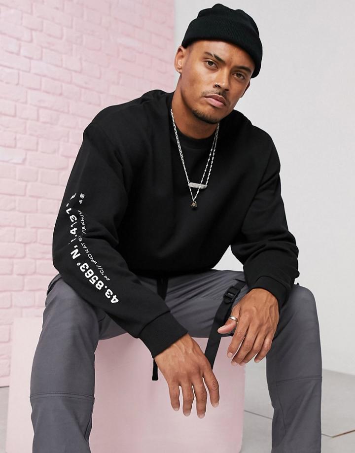 Asos Design Oversized Sweatshirt With Co-ordinates Sleeve Print-black
