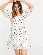 Influence Puff Sleeve Cotton Poplin Mini Dress In Polka Dot-white