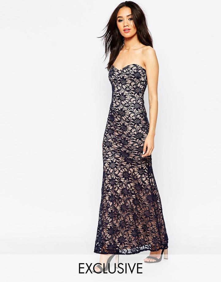 Lipstick Boutique Petite Bandeau Lace Maxi Dress - Navy