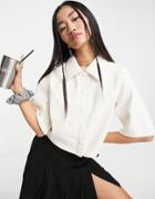 Miss Selfridge Faux Leather Cropped Shirt In Cream-white
