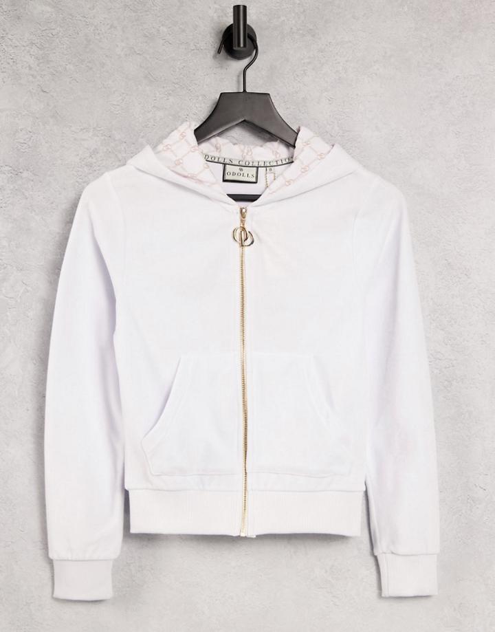 Odolls Collection Velour Coordinating Hoodie In White