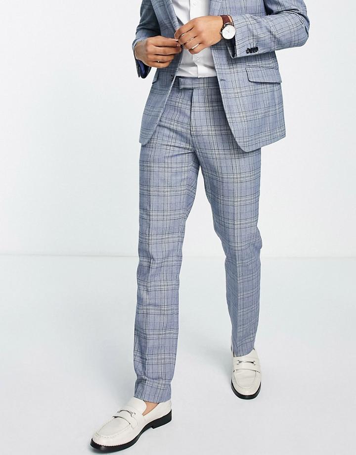 Original Penguin Checked Slim Fit Suit Pants In Blue And Yellow