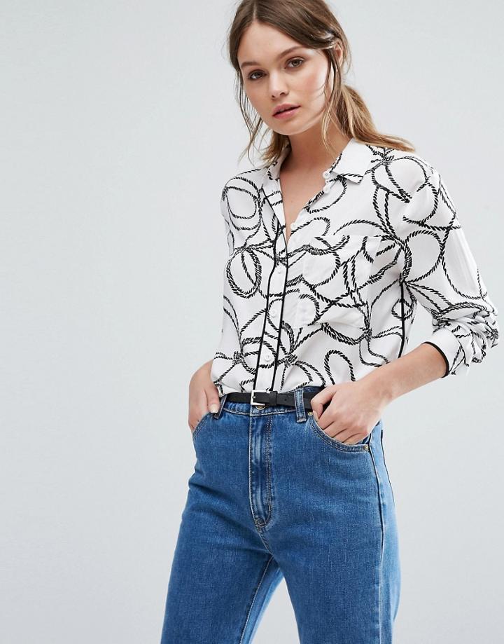 Warehouse Rope Print Piped Shirt - Cream