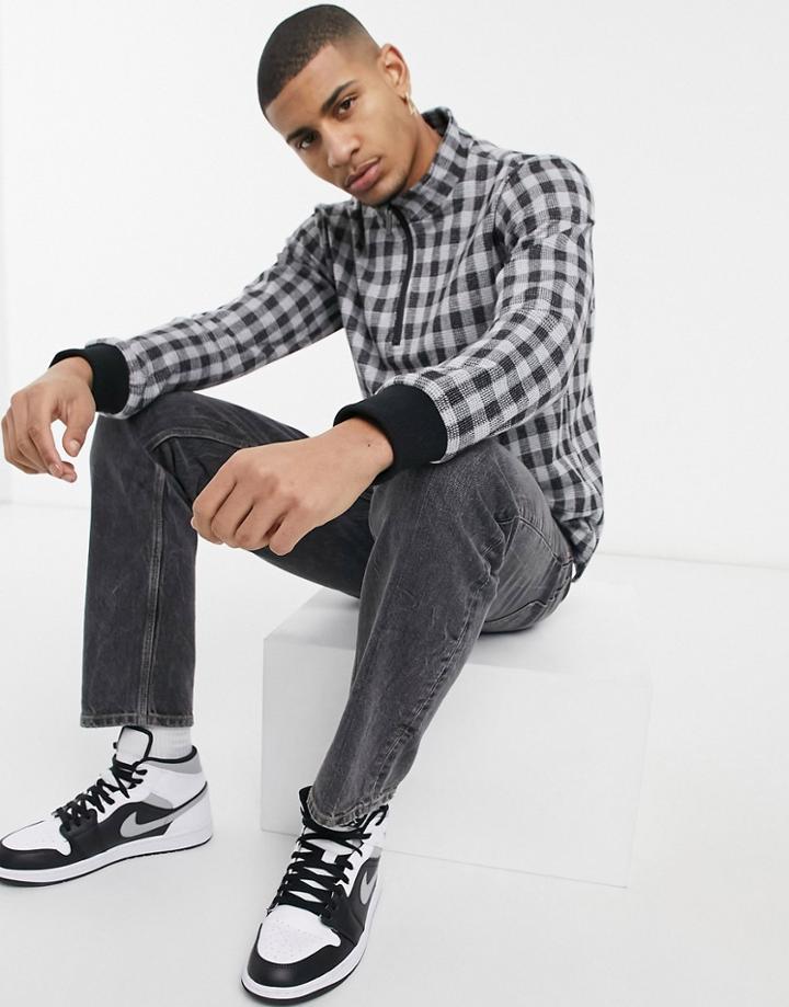 Native Youth Dylan Quarter Zip Plaid Shirt-black