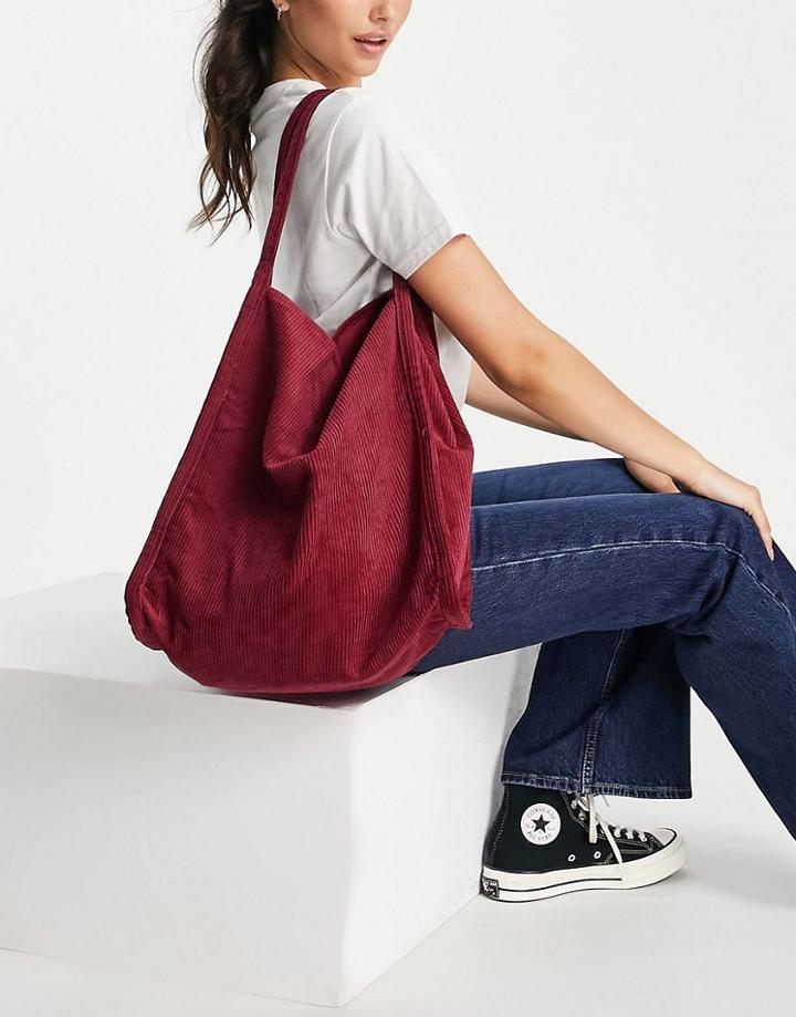 Asos Design Shopper Bag In Burgundy Cord-red