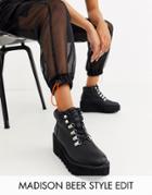 Asos Design Astroid Chunky Wedge Lace Up Ankle Boots-black