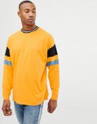 Asos Design Oversized Longline Long Sleeve T-shirt With Color Blocking In Yellow