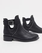 Pull & Bear Studded Boot In Black