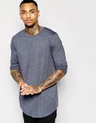 Asos Relaxed Longline Long Sleeve T-shirt With Curve Hem - Navy