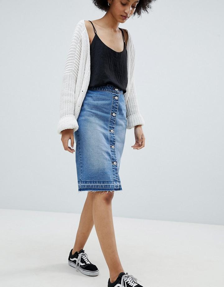 Jdy Button Denim Skirt - Blue