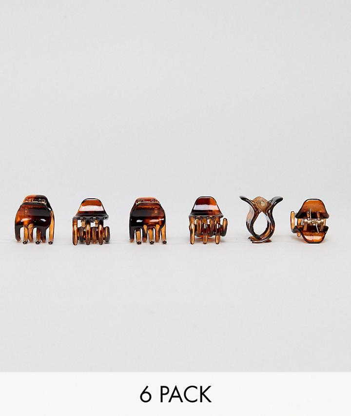 Asos Design Pack Of 6 Medium Hair Claws-brown