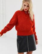 Pieces Ribbed Zip Up Sweater In Red - Orange