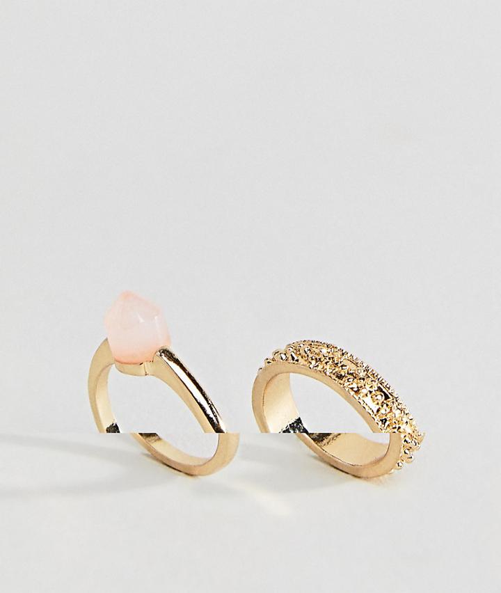 Asos Design Pack Of 2 Crystal Shard And Engraved Rings - Gold