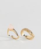 Asos Design Pack Of 2 Crystal Shard And Engraved Rings - Gold