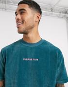 Asos Design Relaxed T-shirt In Cord With Chest Embroidery-green