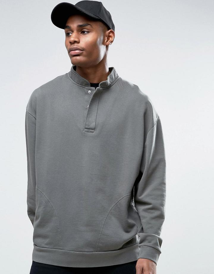 Asos Oversized Sweatshirt With Snap Neck - Green