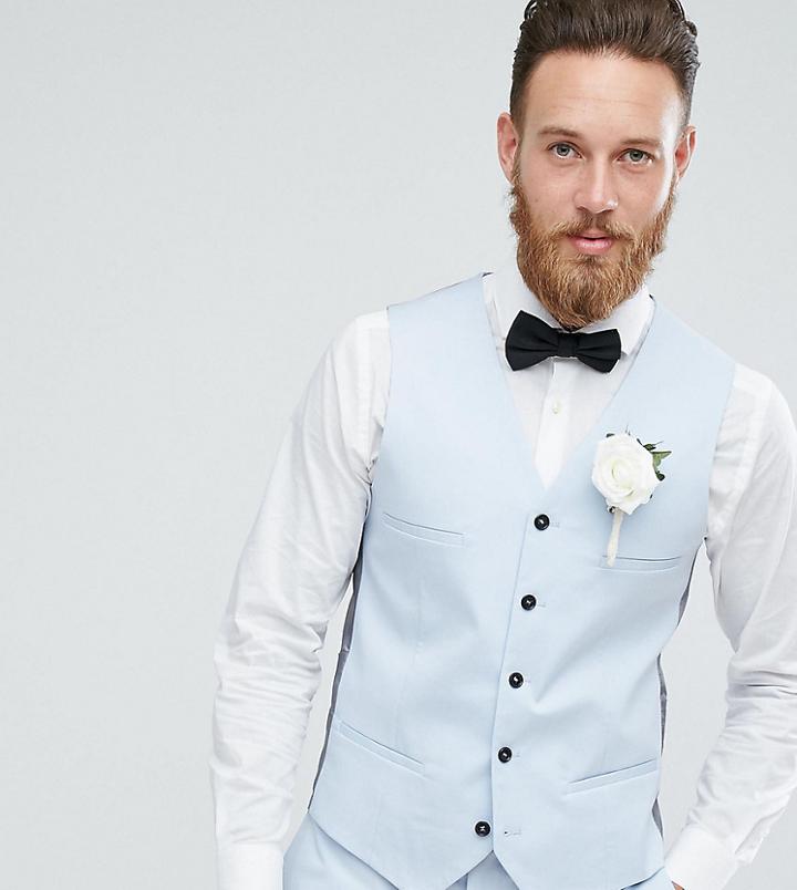 Noak Slim Wedding Vest In Ice Blue - Blue