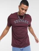 Asos Design T-shirt In Burgundy With Collegiate City Print-red