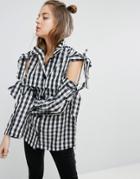 Asos Jacket With Bow Cold Shoulder In Gingham Check - Multi