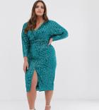 Asos Design Curve Midi Dress With Batwing Sleeve And Wrap Waist In Scatter Sequin-multi
