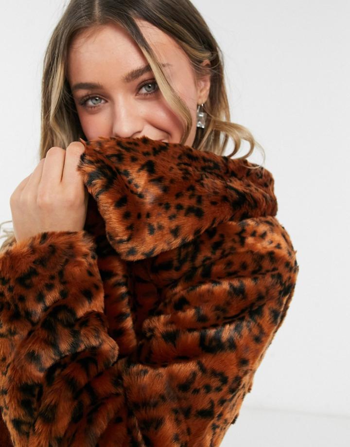 Bb Dakota Leopard Faux Fur Coat In Rust-orange