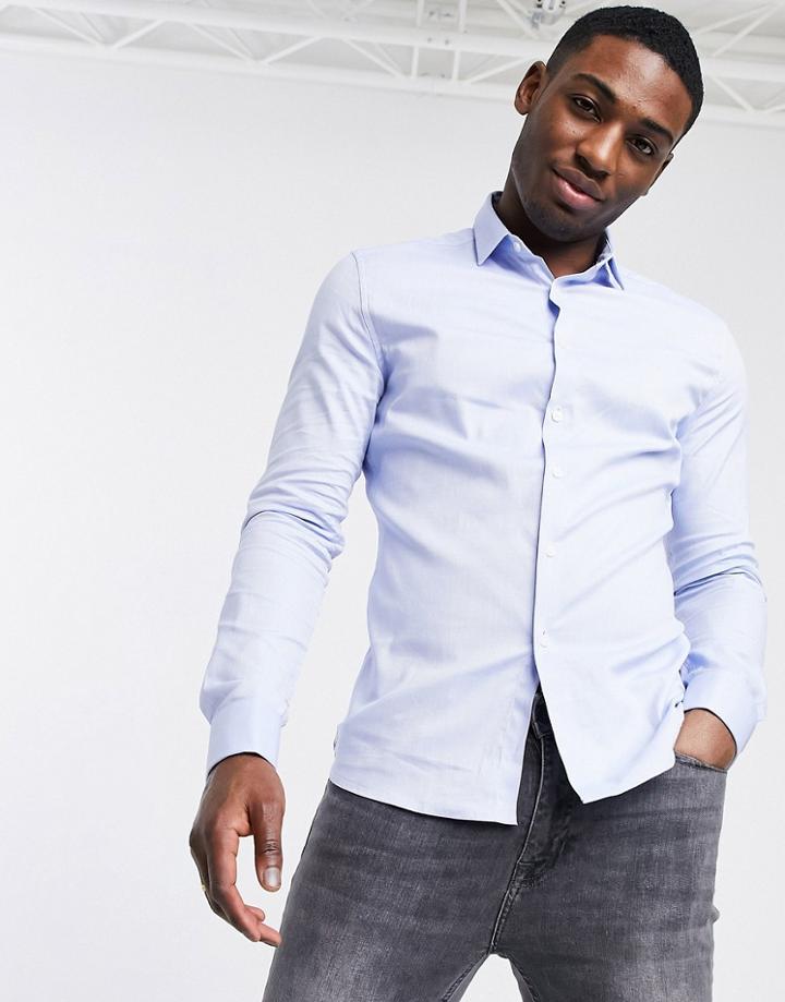 Asos Design Royal Oxford Shirt With Double Cuff In Blue-blues