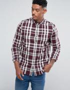 Fred Perry Slim Fit Large Check Shirt Red - Red