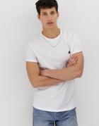 Asos Design T-shirt With Crew Neck And Roll Sleeve With Logo In White