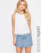 New Look Petite Scallop Shell Top - White