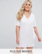Alice & You Relaxed T-shirt Dress With Choker Neck Detail - White