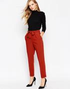 Asos Woven Peg Trousers With Obi Tie - Rust