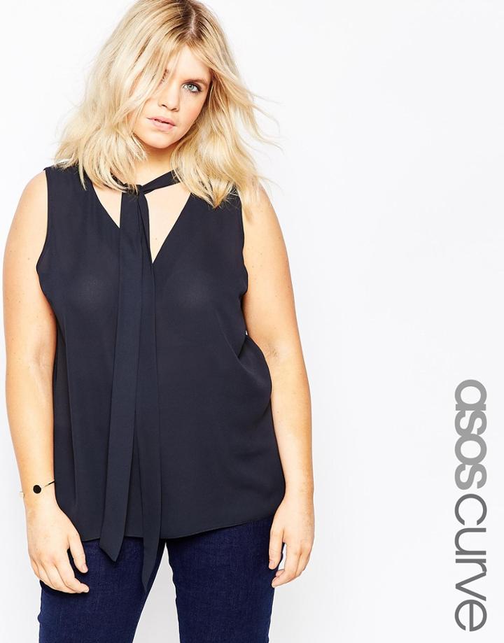 Asos Curve Longline Tank With Neck Tie - Navy