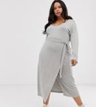 Asos Design Curve Belted Marl Jersey Knit Midi Dress-gray