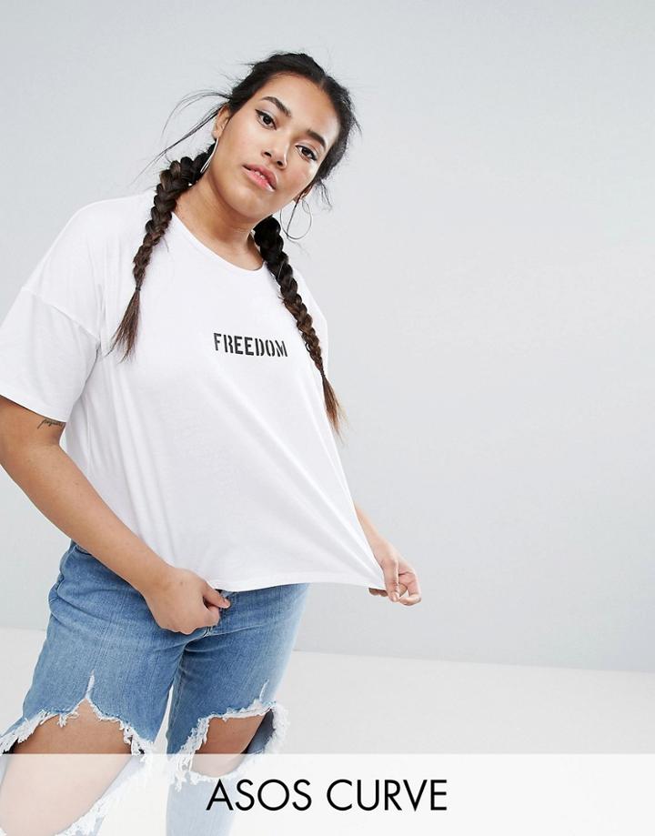 Asos Curve T-shirt With Freedom Print - White