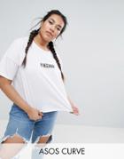 Asos Curve T-shirt With Freedom Print - White