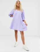 Weekday Puff Sleeve Mini Dress In Lilac - Purple