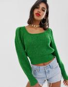 Asos Design Chunky Scoop Neck Sweater With Full Sleeve-green