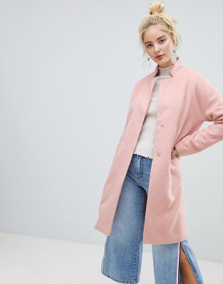 Fashion Union Coat With Minimal Collar - Pink