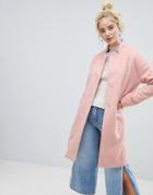 Fashion Union Coat With Minimal Collar - Pink