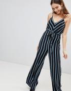 New Look Stripe Strappy Jumpsuit - Blue