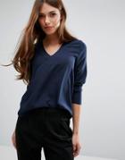 Pieces Andrea Long Sleeved V Neck Top - Black