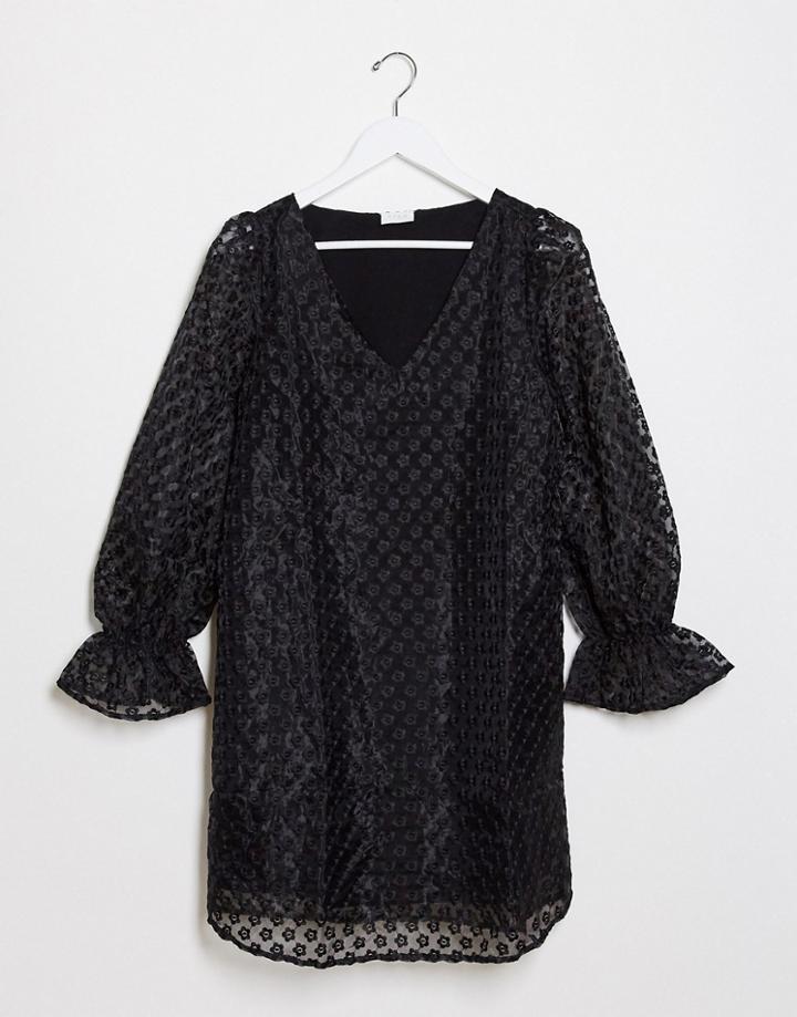 Vila Peplum Sleeve Smock Dress In Spot-black