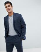 Selected Homme Skinny Suit Jacket In Navy Check With Stretch - Navy