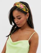 Asos Design Headband With Twist Front In Vintage Style Scarf Print - Multi